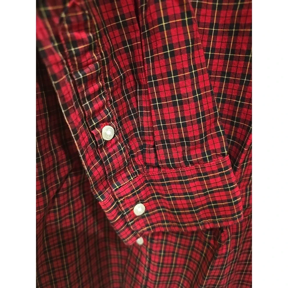 Ralph Lauren Button-Down Boys Shirt  Sz 18/20 Red Plaid Cotton‎ Long Sleeve Xmas